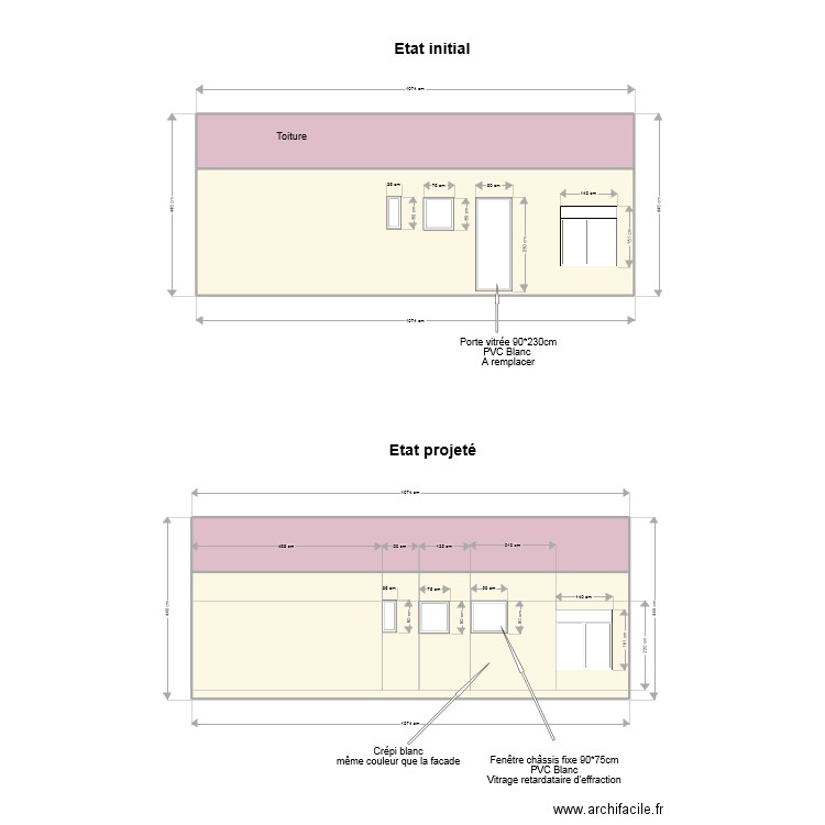 Facade projetée. Plan de 4 pièces et 95 m2