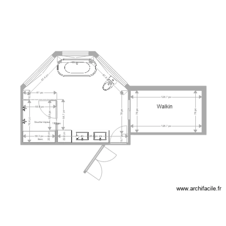Salle de bain des maitre. Plan de 