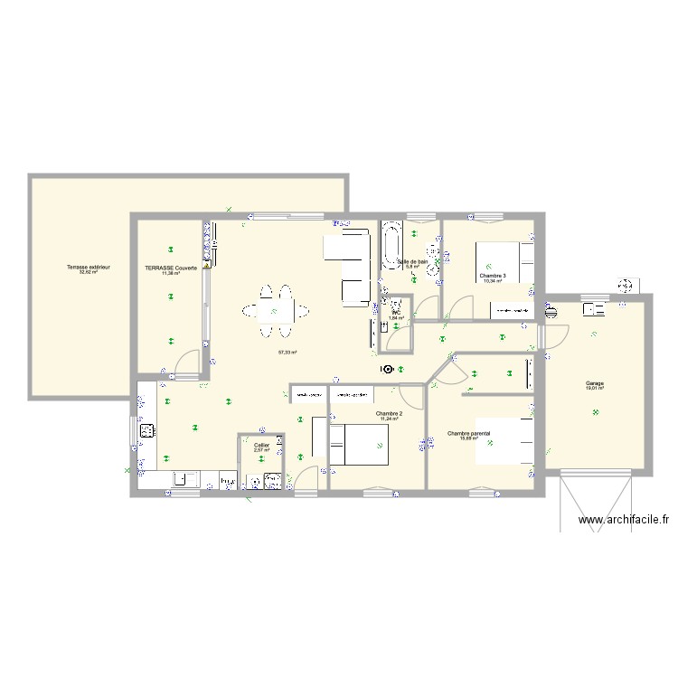 Maison 109 m2  garage 19 m2 électricité. Plan de 0 pièce et 0 m2