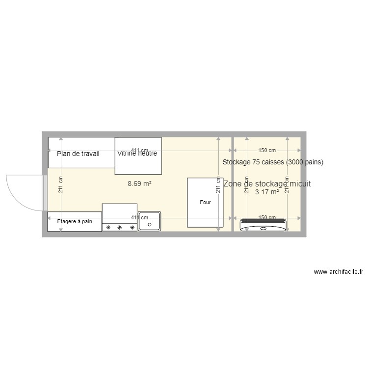 Boulangerie conteneur 20. Plan de 0 pièce et 0 m2