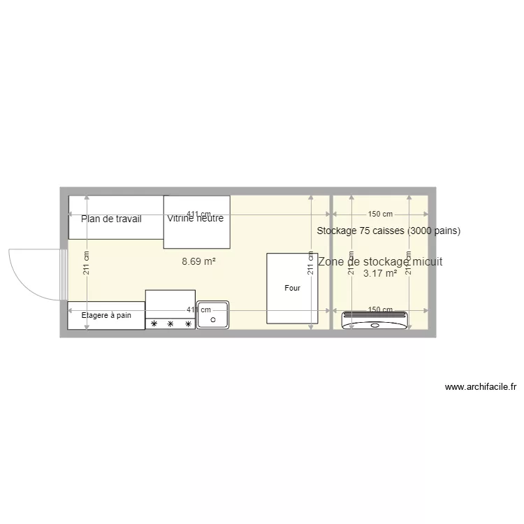 Boulangerie conteneur 20. Plan de 