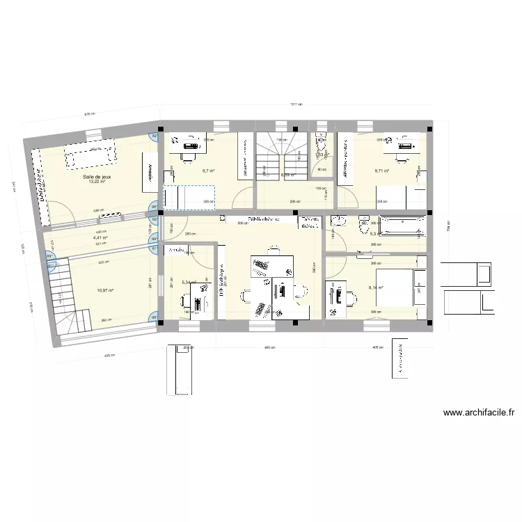 barre r+1 : bureaux+ch d'amis. Plan de 