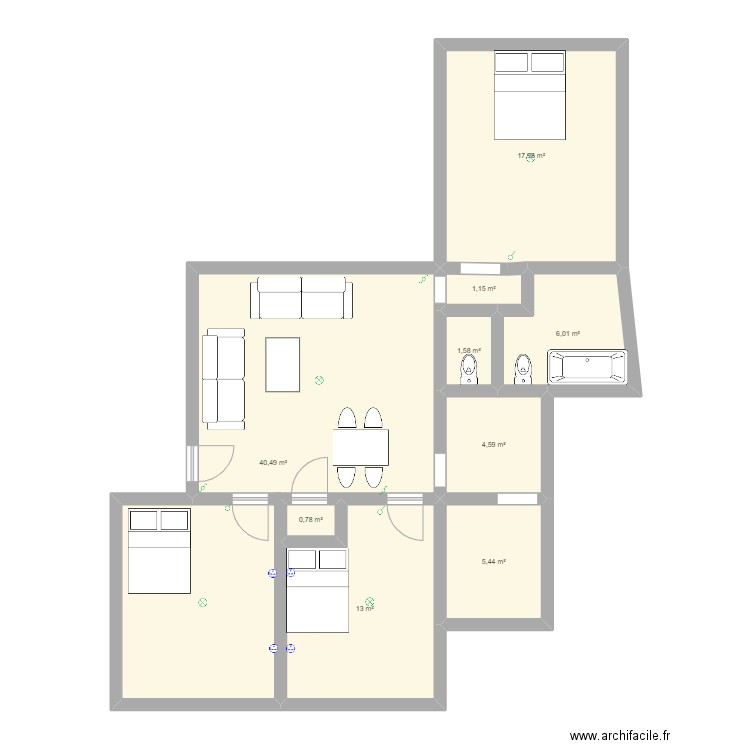 plan final. Plan de 9 pièces et 91 m2