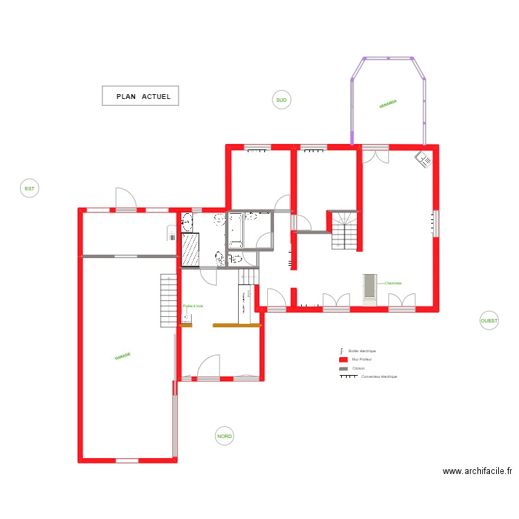 Plan actuel_Peupliers. Plan de 3 pièces et 20 m2