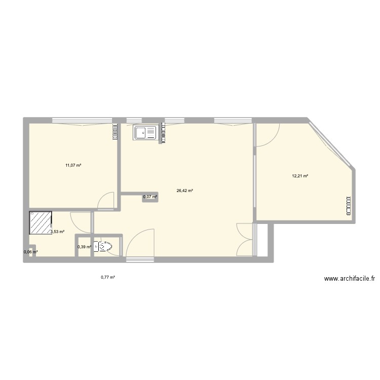 Appart V3. Plan de 8 pièces et 55 m2