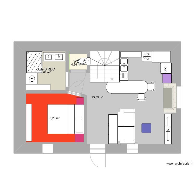 Rdc Kerbarz Option Appartement. Plan de 4 pièces et 54 m2