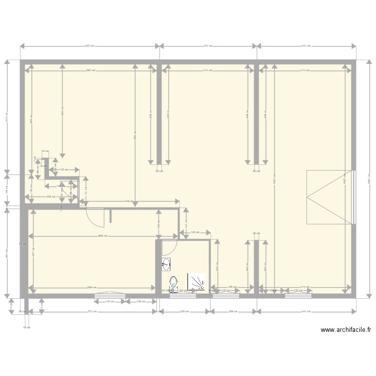 Yvrac SSOL Existant mesures en cours de verification. Plan de 4 pièces et 145 m2