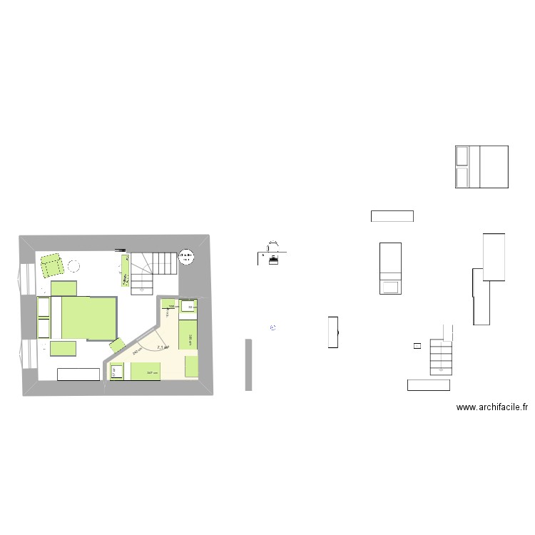 rdc 20121. Plan de 1 pièce et 7 m2