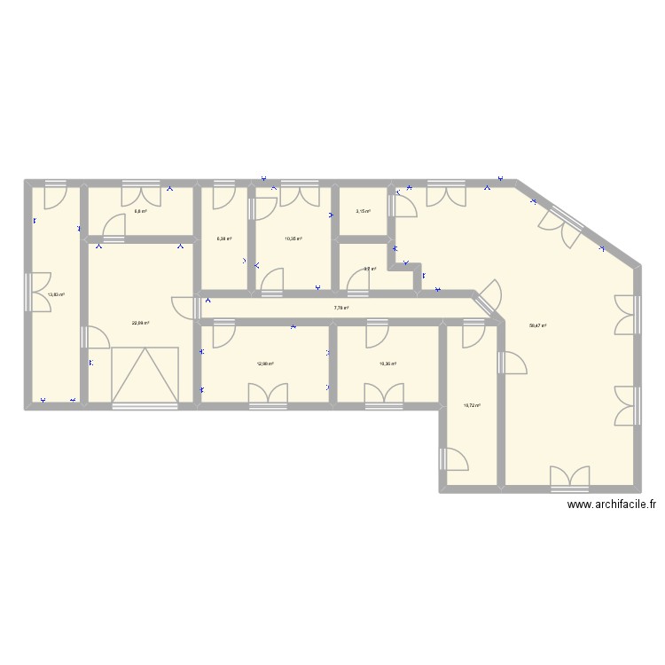 kiline. Plan de 12 pièces et 167 m2