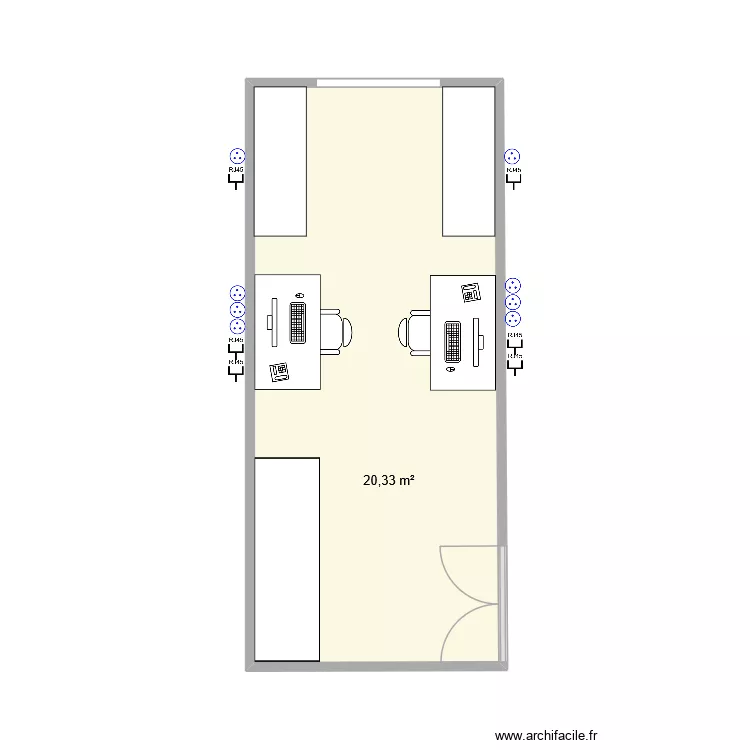 Bureau. Plan de 1  et 20 m²