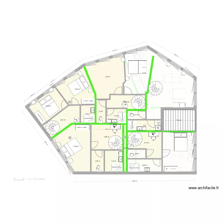 plan bara sousplex. Plan de 19 pièces et 114 m²