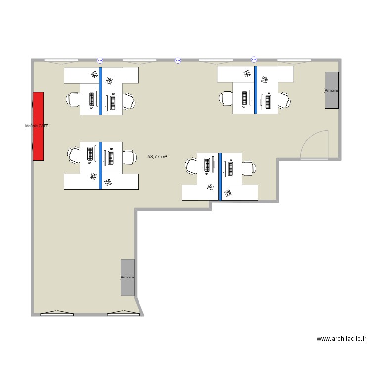 R+4 Compta-A'. Plan de 1 pièce et 54 m2