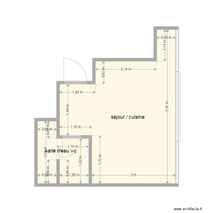 lallut 1er étage. Plan de 2 pièces et 19 m2