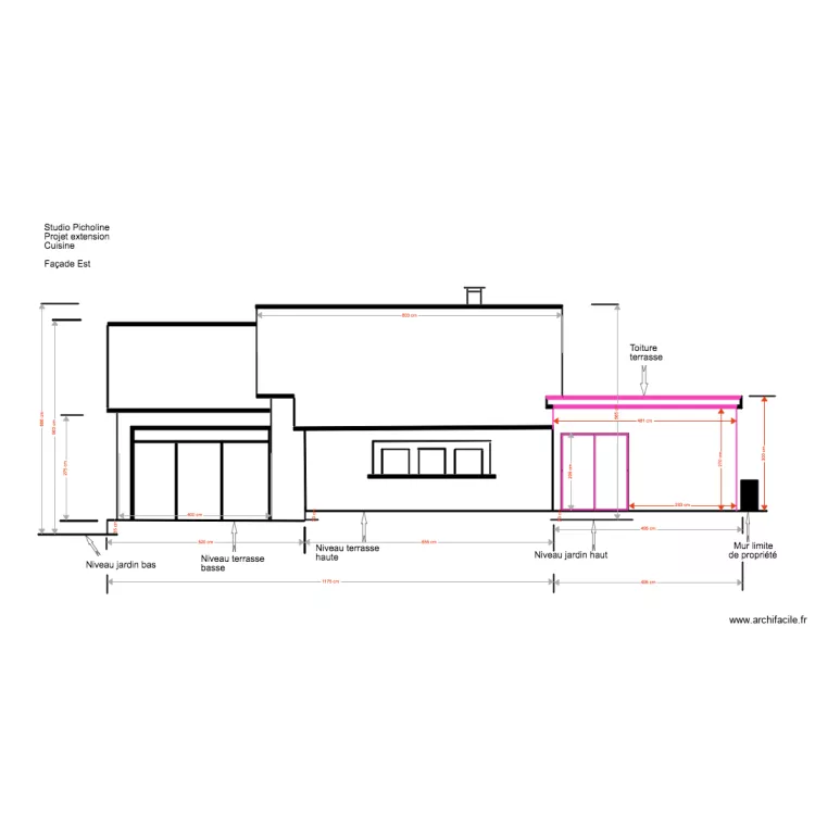 Studio Picholine Projet extension cuisine Fa&ccedil;ade est 2. Plan de 