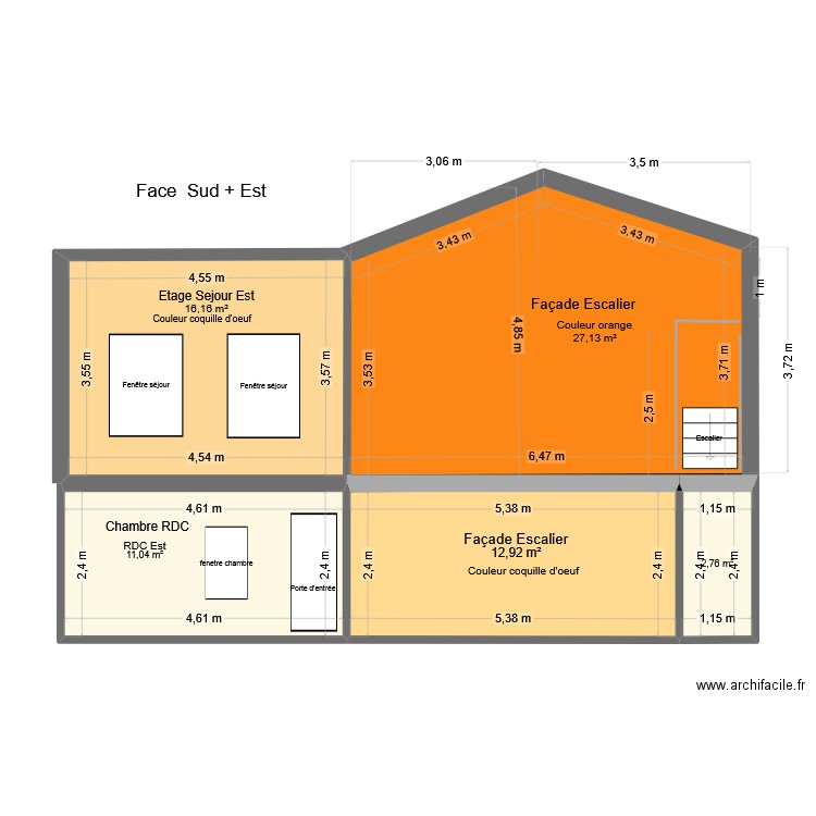 Sud. Plan de 15 pièces et 188 m2