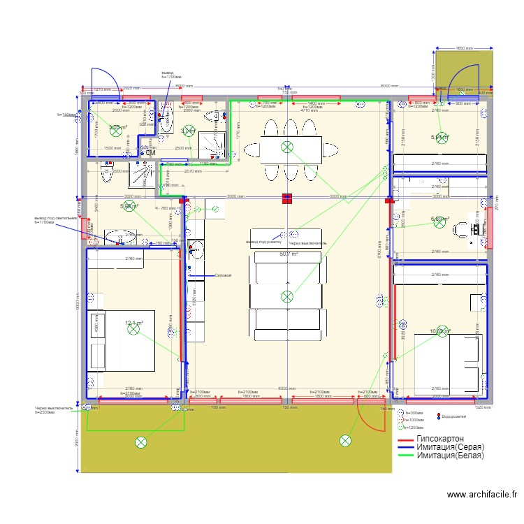 Anton Отделка. Plan de 10 pièces et 117 m2