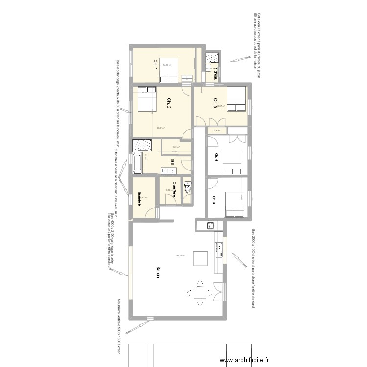 Projet Rénovation avec Façade Est. Plan de 10 pièces et 127 m2