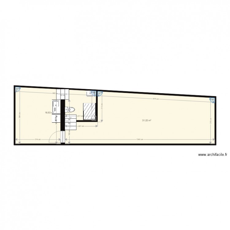 patay. Plan de 2 pièces et 48 m2