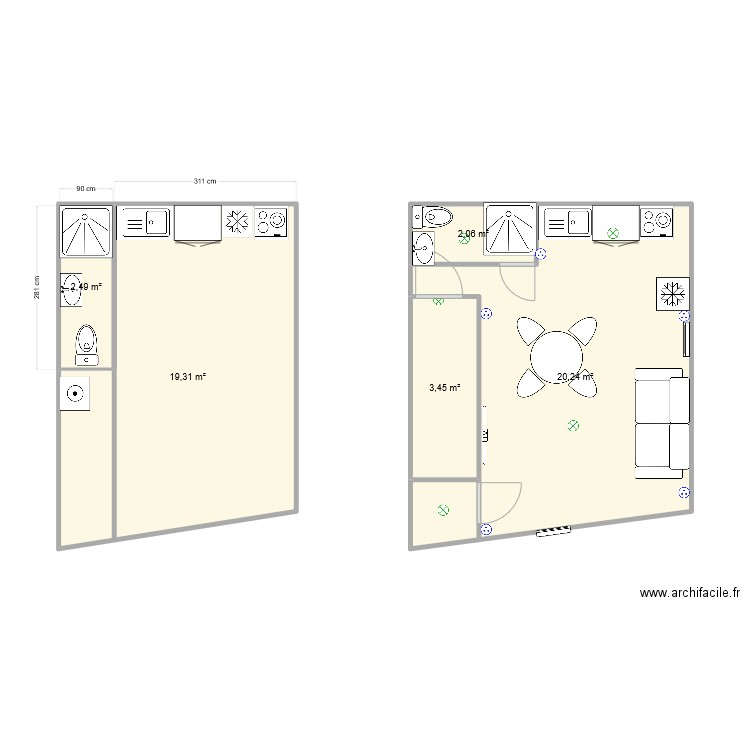 pontcharra RDC. Plan de 5 pièces et 48 m2