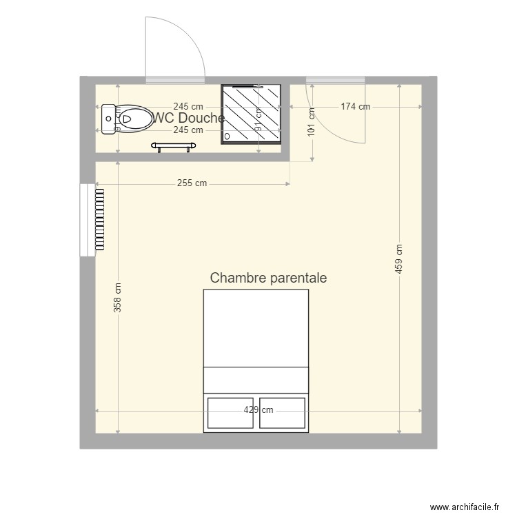 Chambre parentale wc douche. Plan de 0 pièce et 0 m2