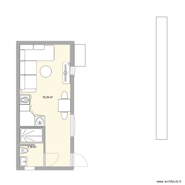 Studio 15m2 sans lit. Plan de 0 pièce et 0 m2