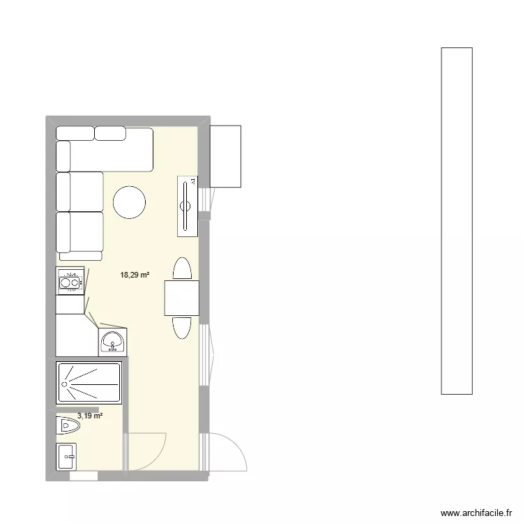 Studio 15m2 sans lit. Plan de 
