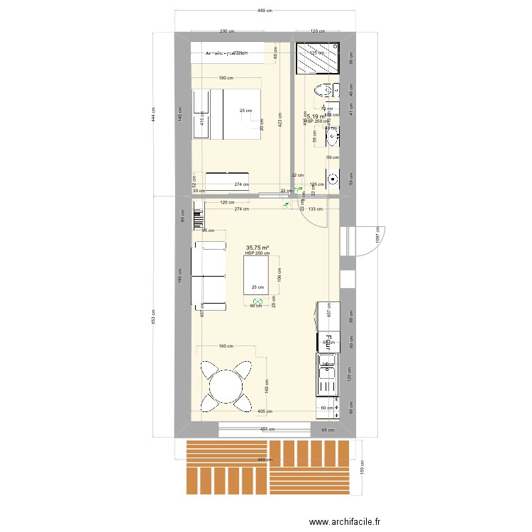T2 maison Puyloubier. Plan de 2 pièces et 41 m2