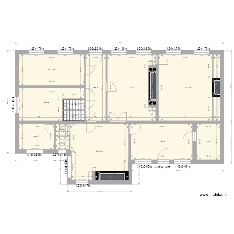 Bernadette. Plan de 13 pièces et 141 m2