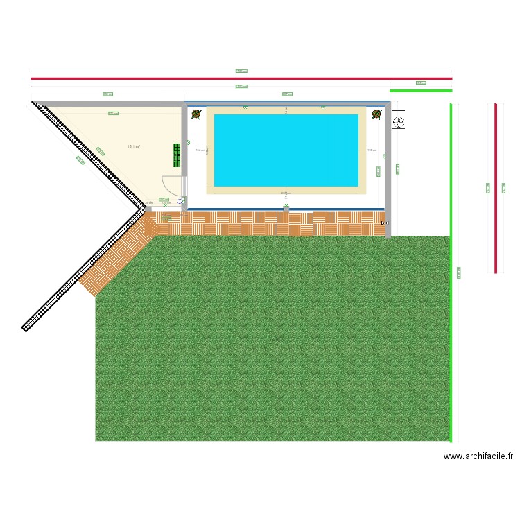 piscine. Plan de 1 pièce et 15 m2