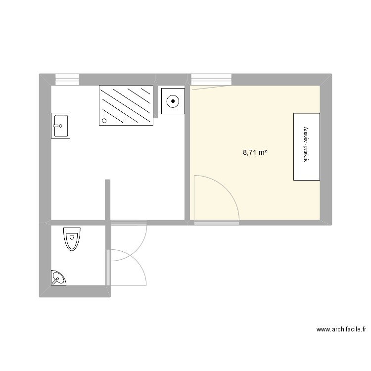 salle de bain. Plan de 1 pièce et 9 m2