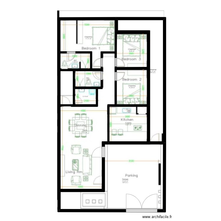 Plan Gaith. Plan de 10 pièces et 169 m2