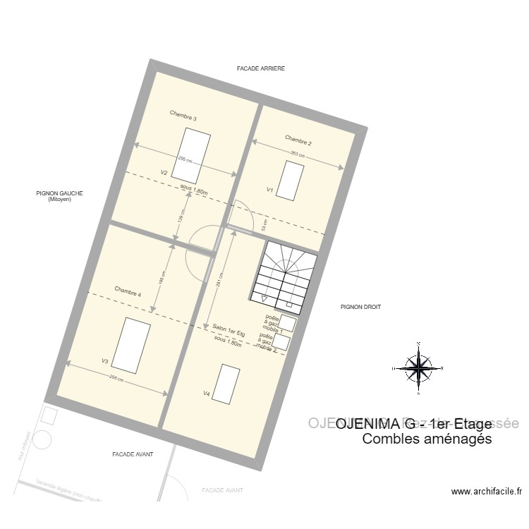 OJENIMA G. - 1er étage. Plan de 2 pièces et 106 m2