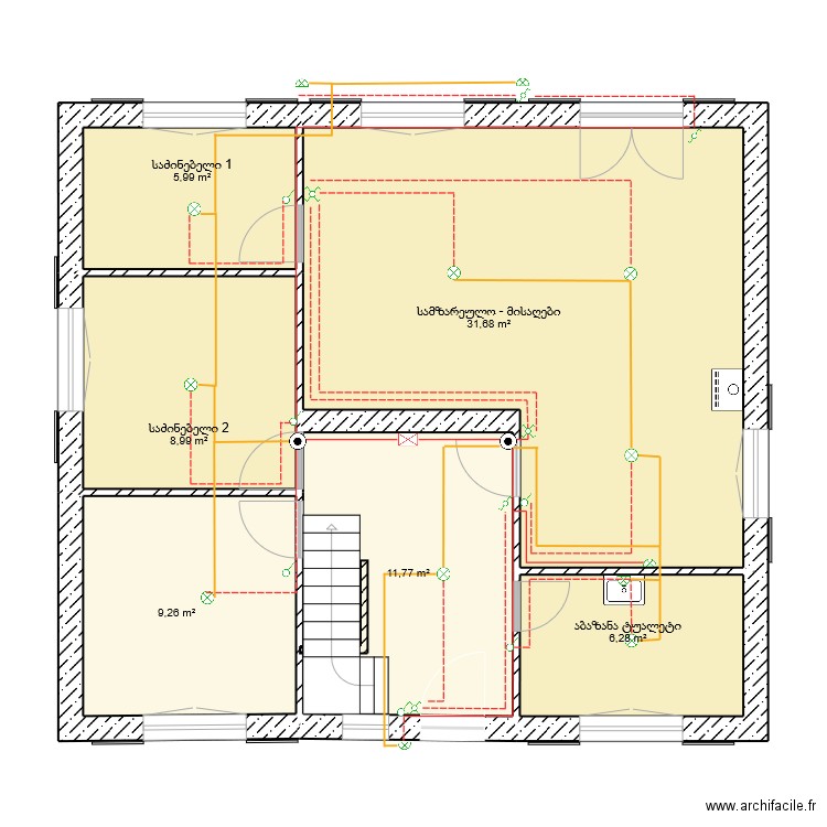 Maison Bogvi. Plan de 6 pièces et 74 m2