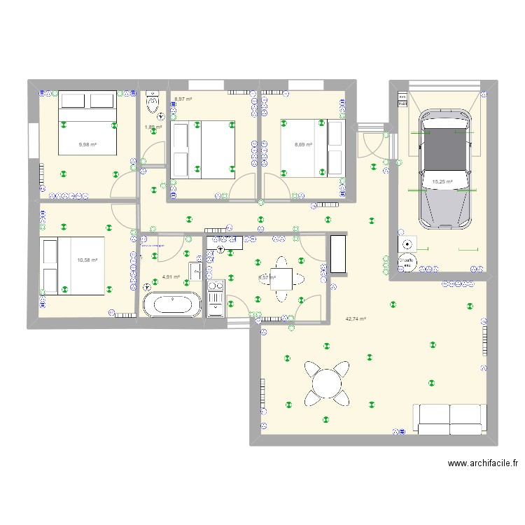 plant b. Plan de 9 pièces et 113 m2