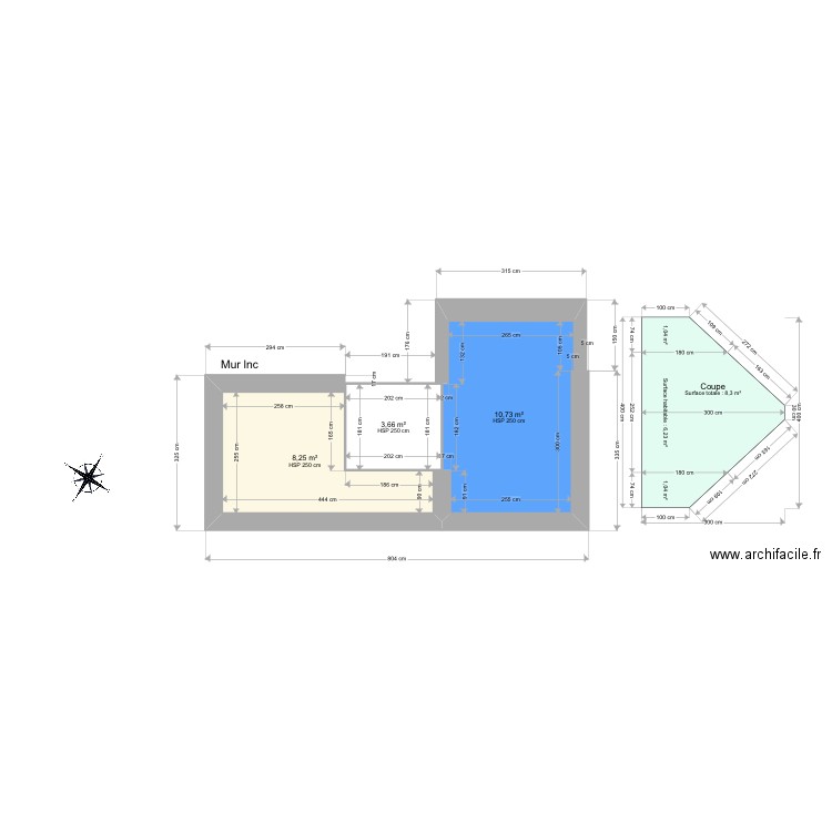 Test. Plan de 3 pièces et 23 m2