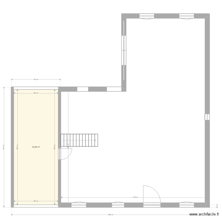 rdc maçonnerie. Plan de 1 pièce et 33 m2