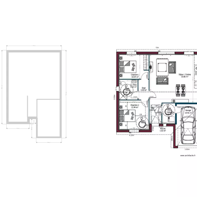 maison jumel&eacute;e 70m2. Plan de 