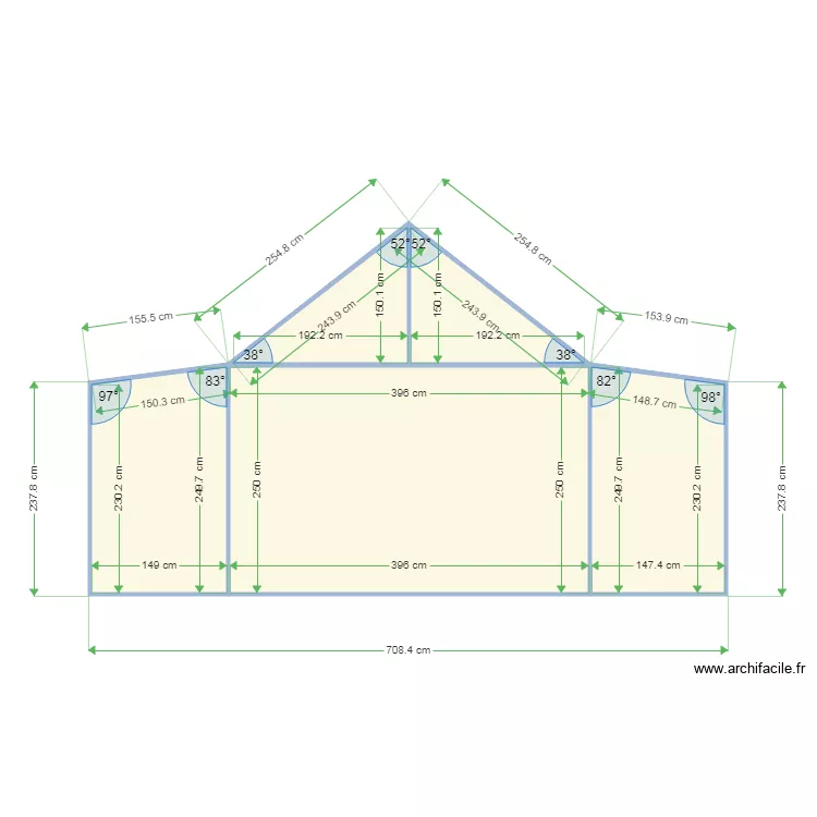bungalow coté. Plan de bungalow coté. Plan de