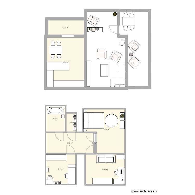 Nouvel appart. Plan de 9 pièces et 73 m2