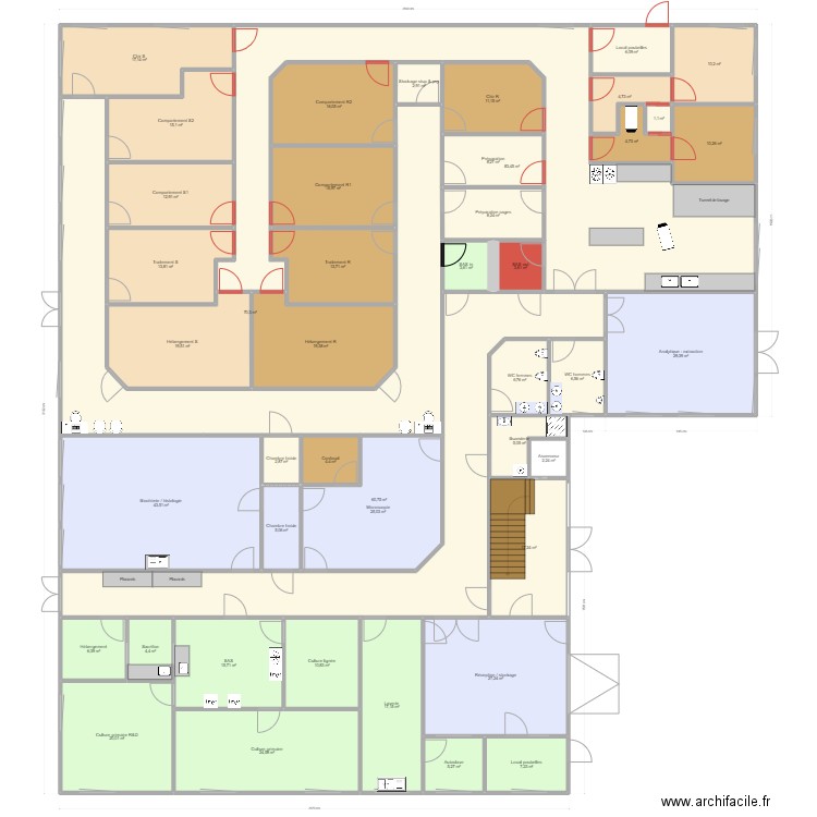 Implantation 19_3. Plan de 45 pièces et 720 m2