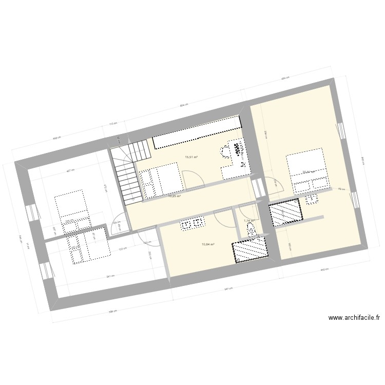 deuxième étage projet. Plan de 5 pièces et 69 m2