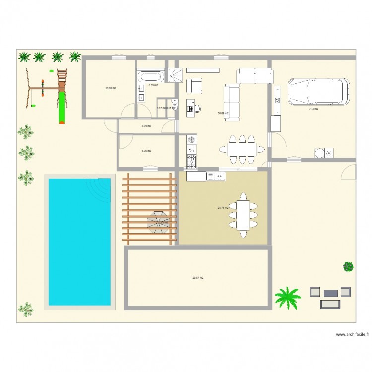 Maison 90m2 Plein pied Terrain 360m2. Plan de 0 pièce et 0 m2