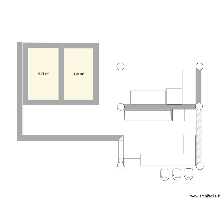 Plan Bar Joseph. Plan de 2 pièces et 8 m2