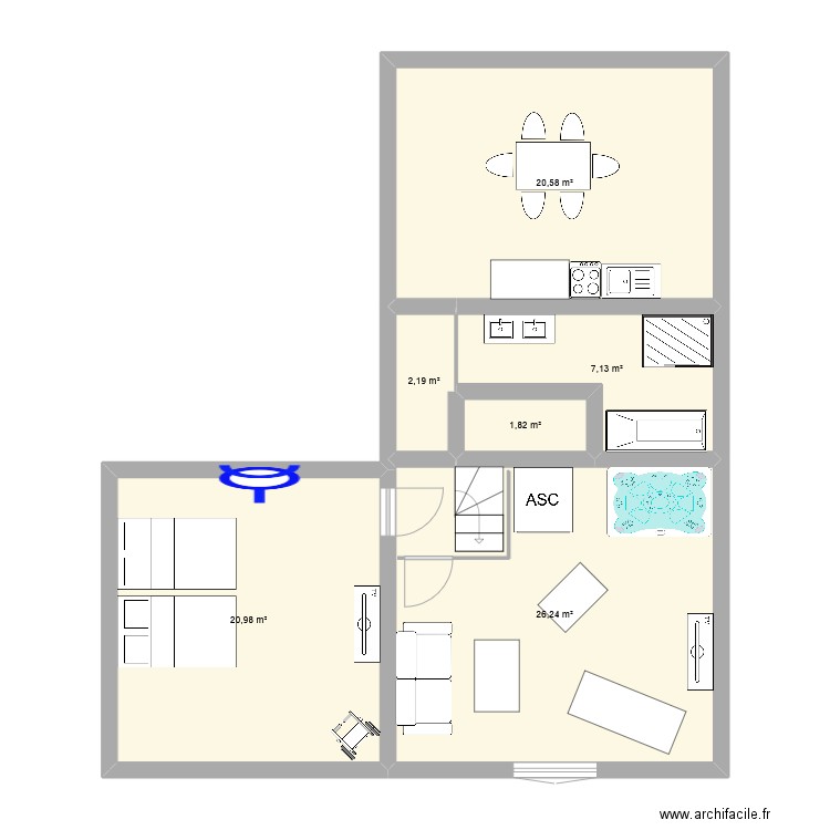 airbnb 1 er etage. Plan de 6 pièces et 79 m2