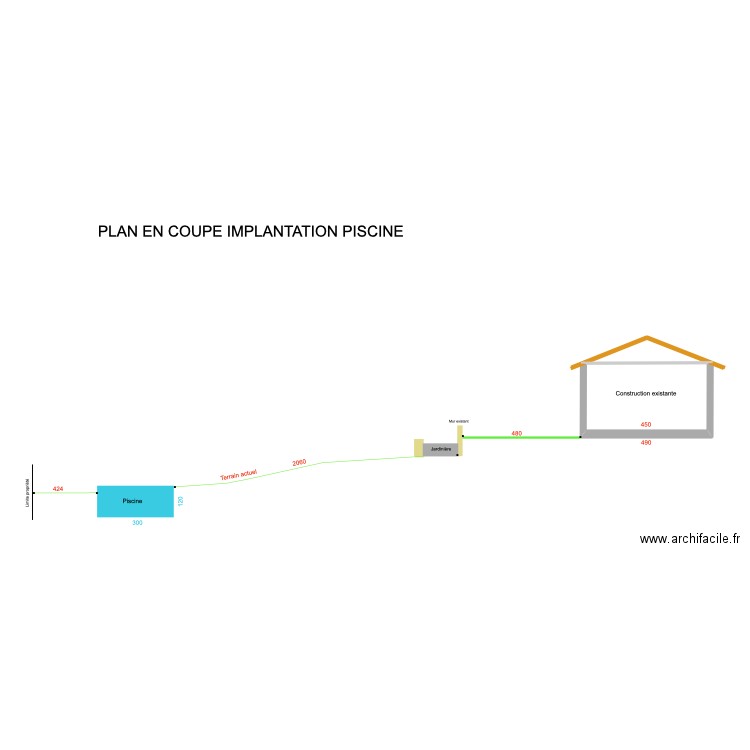 PISCINE. Plan de 1 pièce et 12 m2