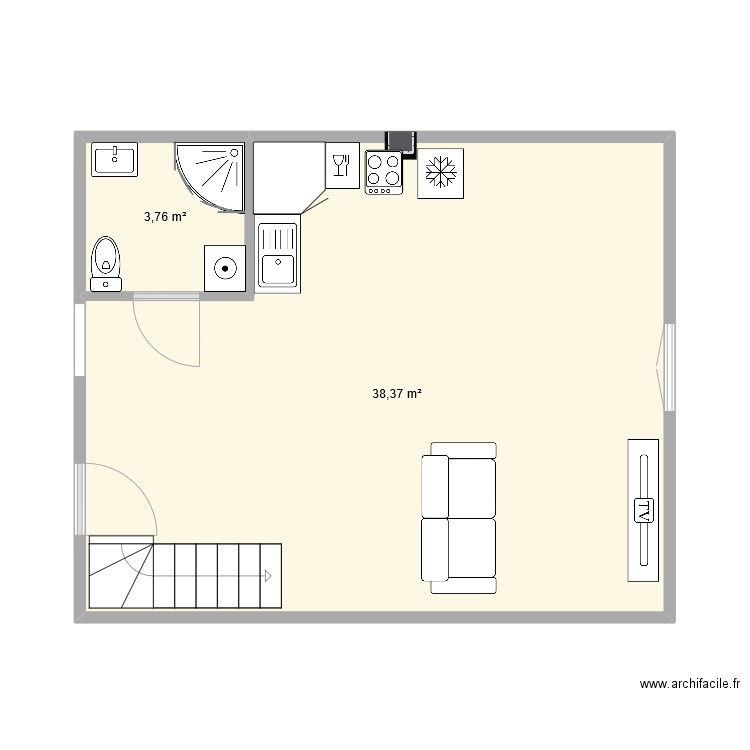 RCD-14  ter. Plan de 2 pièces et 42 m2