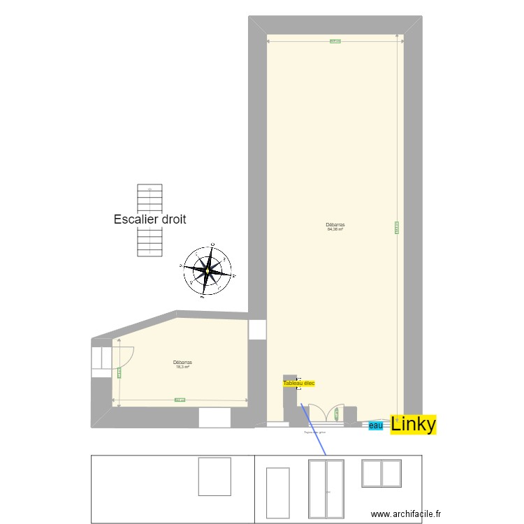 rdc 11 rostagni. Plan de 2 pièces et 103 m2