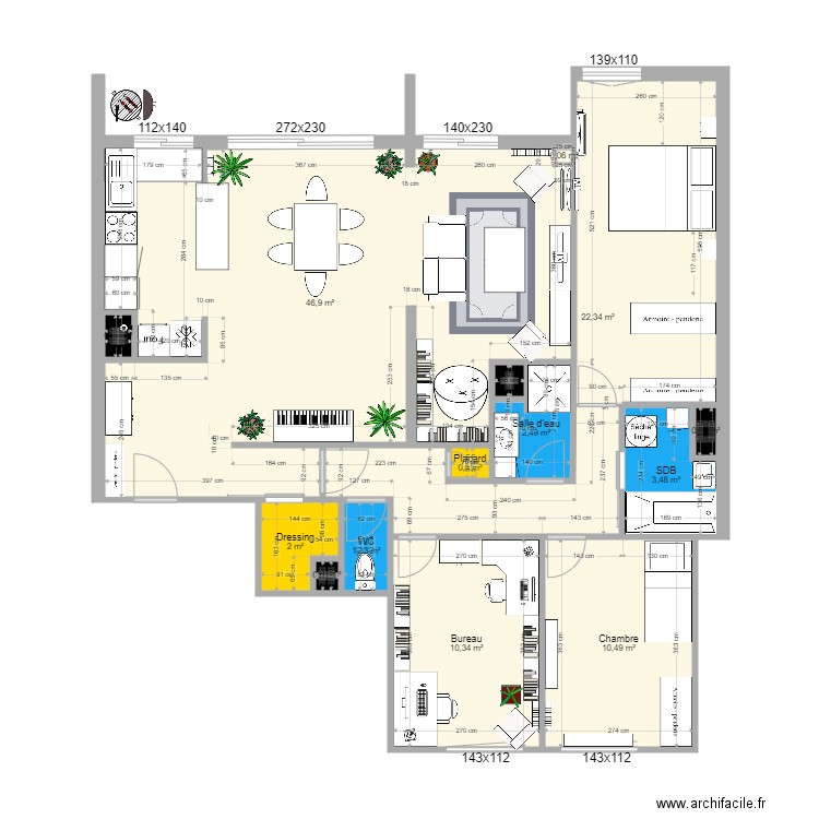 Appartement 12 ème. Plan de 14 pièces et 101 m2