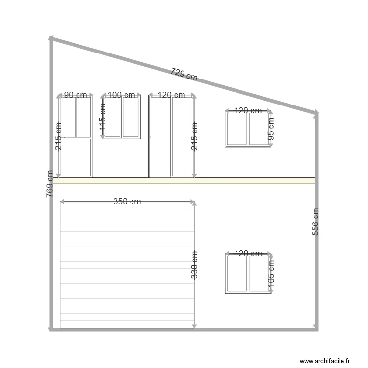 Facade est BATIMENT avec ouvertures et dimensions dp. Plan de 