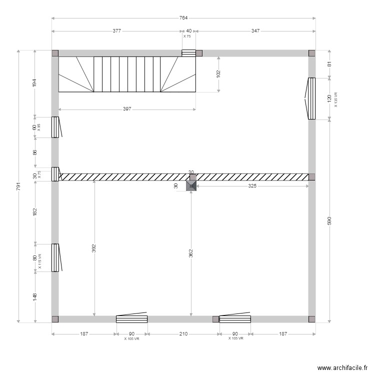 BOULBES ETAGE. Plan de 1 pièce et 53 m2